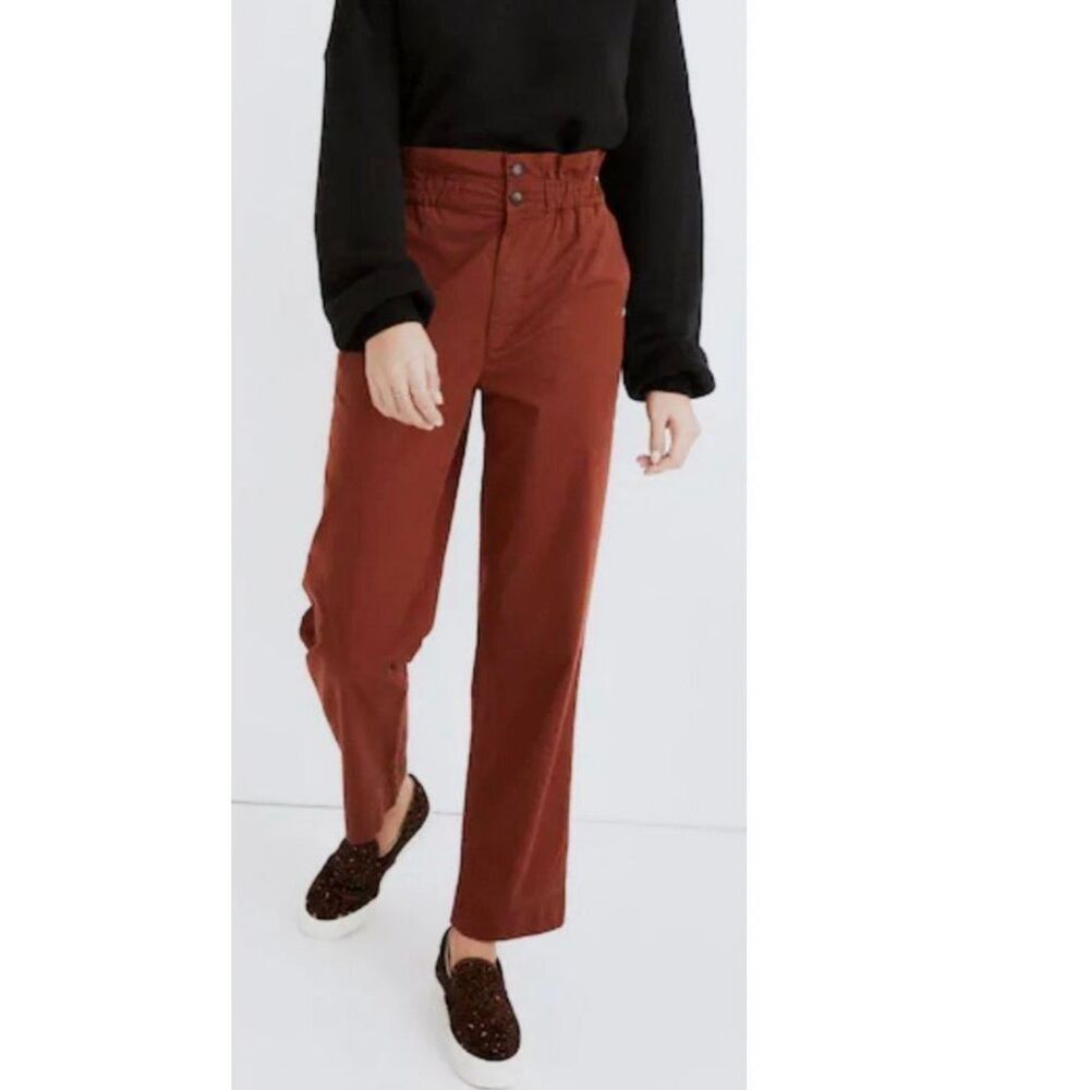 Madewell Paperbag Waist Tapered Leg Pants 2 Rust Red Stretch High Rise Elastic